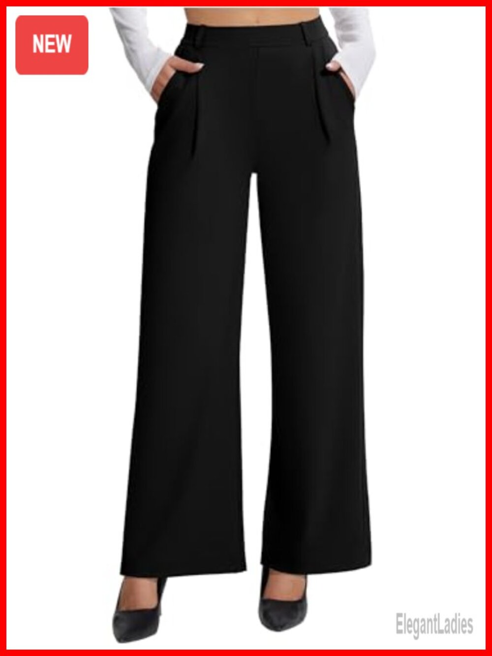 Wide Leg Stretch Dress Pants High Waist Pull On Pleated Trousers